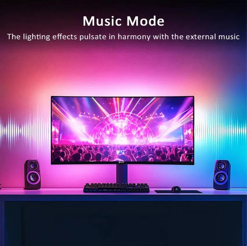 RGBIC LED Strip Lights for PC Setup with Music Sync – USB Backlight for Monitor & Desk Gaming